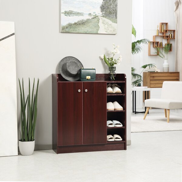 HOMCOM Armadio Scarpiera Moderno e Salvaspazio in Legno per 12 Paia di Scarpe con 4 Ripiani Aperti, 83x30x90 cm, color Caffè|Aosom