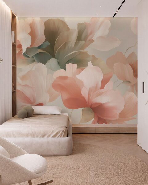 Carta da parati Grandi fiori artistici in delicate tonalità pastello di, Carta da parati Floreale, Carta da parati Fiori grandi, w09935 : Uwalls.it