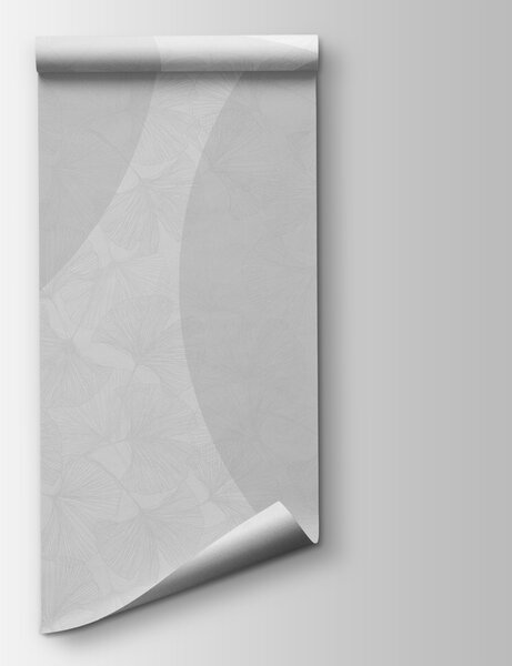 Carta da parati Sfondo grigio e bianco con cerchi e linee, Carta da parati Foglie 3D, Carta da parati popolare, w01465v3 - Tapeko.it