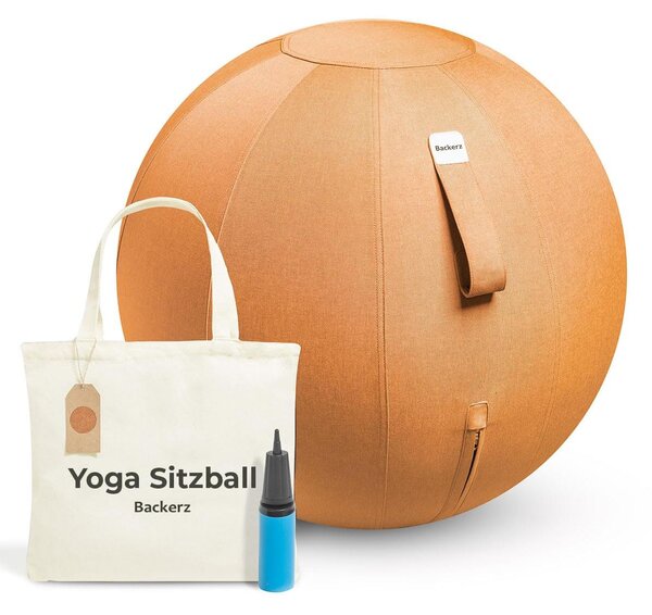 Palla da seduta Backerz® per ufficio e casa, 65 cm - Palla da yoga - Palla da seduta con rivestimento - Palla ergonomica per sedia da ufficio - Lino, colore arancione