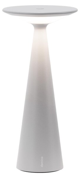 Zafferano Damina - Lampada Led Ricaricabile da Tavolo, Touch Dimmer, 8h di Autonomia, IP65 - Senza Fili, Finitura in Alluminio Grigia