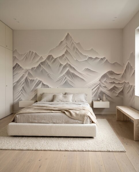 Carta da parati Montagne bianche e ombre, Orizzonti di montagna, Effetto 3D - Tapeko.it