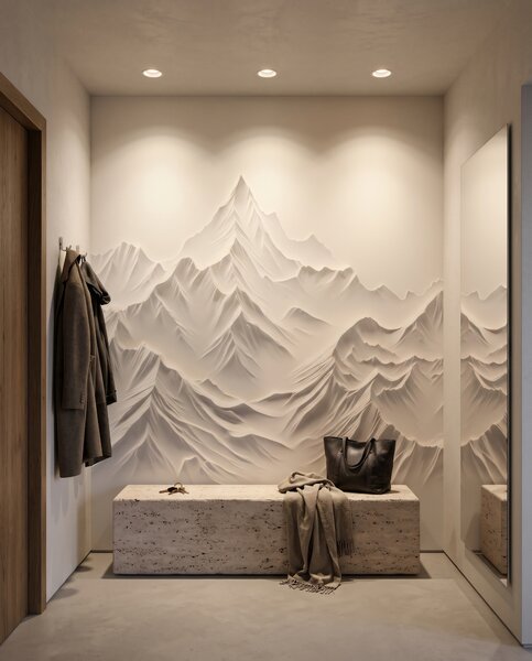 Carta da parati Montagne bianche e ombre, Orizzonti di montagna, Effetto 3D - Tapeko.it