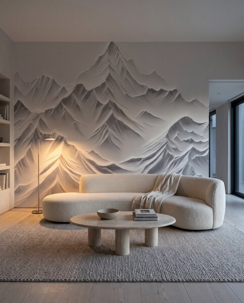 Carta da parati Montagne bianche e ombre, Orizzonti di montagna, Effetto 3D - Tapeko.it