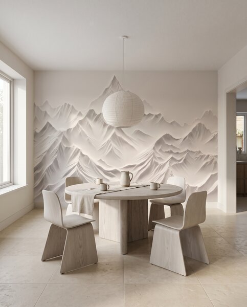 Carta da parati Montagne bianche e ombre, Orizzonti di montagna, Effetto 3D - Tapeko.it