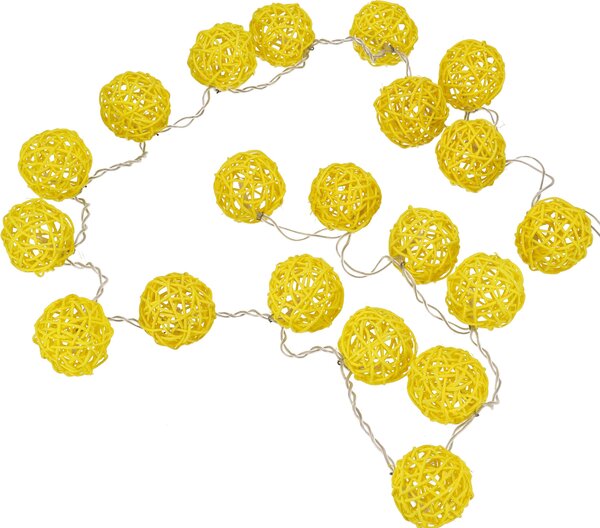 Catena luminosa a forma di sfera in rattan, con 20 LED - Giallo, 6x6x250 cm - Catene luminose