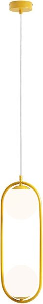 Lampada a sospensione Metallo Vetro E14 H: max. 200 cm Giallo Bianco Paralume a globo a 2 luci rotondo Moderna lampada a sospensione