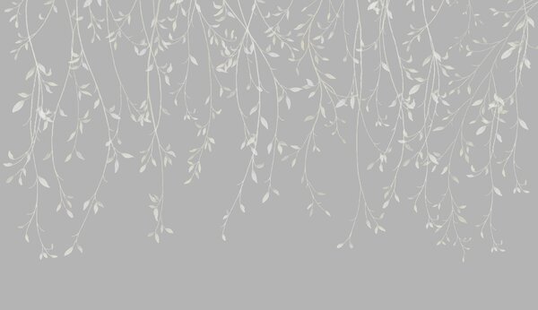Carta da parati Sfondo bianco e grigio con foglie, Carta da parati Floreale, Carta da parati popolare, w01522v3 - Tapeko.it