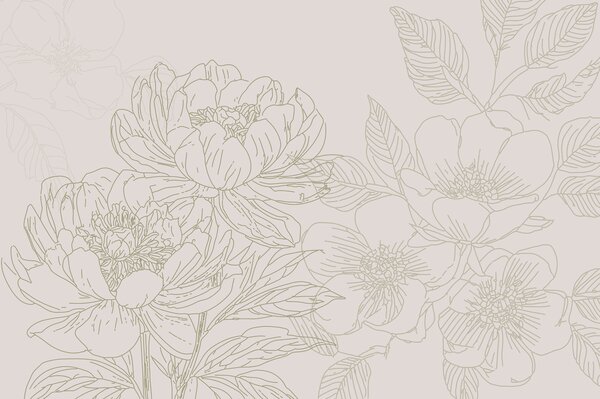 Carta da parati Disegno di fiori e foglie, Carta da parati Natura, Carta da parati popolare, w01530 - Tapeko.it