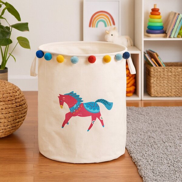 Cesta per giochi da bambino bianca in tessuto ø 38x48 cm Mimo Eclectic Horse – Premier Housewares