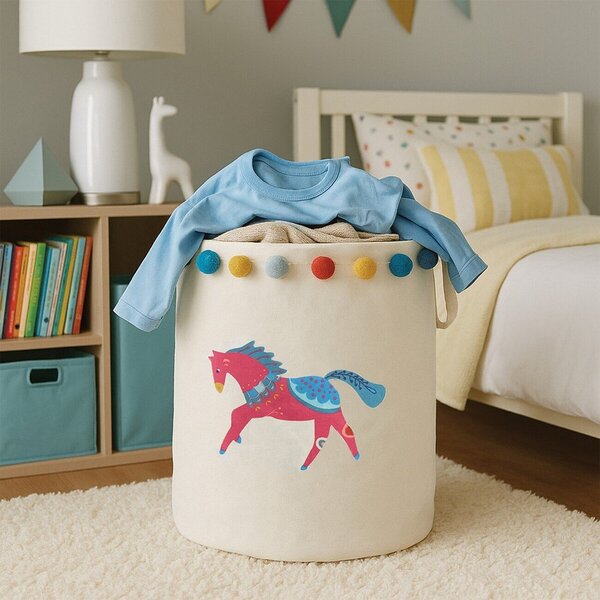 Cesta per giochi da bambino bianca in tessuto ø 38x48 cm Mimo Eclectic Horse – Premier Housewares