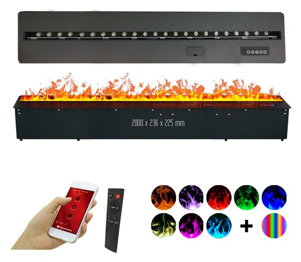 Camino elettrico 3D a vapore acqueo da incasso, Led, con l’app, ElectricSun MISTique XXL 200 cm