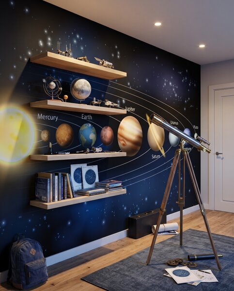 Carta da parati Pianeti sulle loro orbite, Spazio e pianeti, Effetto 3D - Tapeko.it