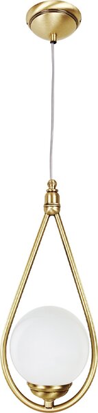 Lampada a sospensione in ottone massiccio vetro 15 cm di larghezza H: max. 120 cm in bronzo chiaro bianco E14 globo paralume rotondo