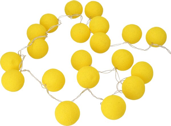 Catena luminosa a forma di sfera, alimentata a batteria, con 20 LED gialli, realizzata in tessuto e fili di cotone