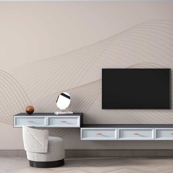 Carta da parati Linee geometriche 3D in stile moderno di tendenza su uno sfondo beige, Carta da parati lastrazione, w00893v1 : Uwalls.it