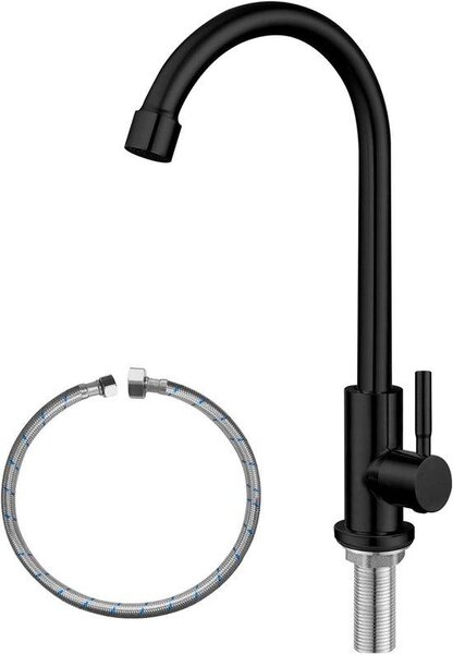 Gru da cucina - Gru ad acqua fredda - Acciaio inox SUS304 - Nero opaco - Manico singolo - Benda alta - Anta caviglia - Rotazione a 360° - Lavello da cucina