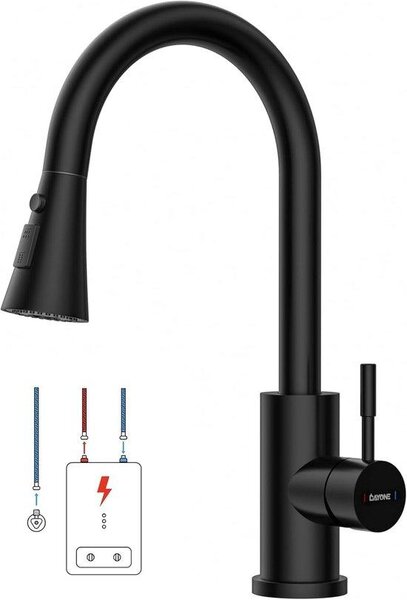 Rubinetto da cucina a bassa pressione - nero - tubo estraibile - girevole a 360°