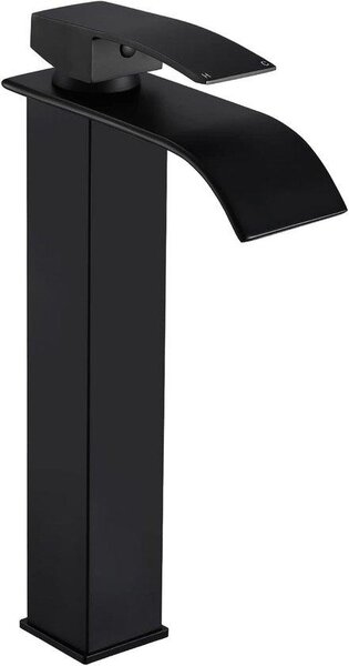 Lavabo gru Nero - Rubinetto per miscelare Bagno - Bagno moderno - Cascata - 30 cm Alta - Nero opaco