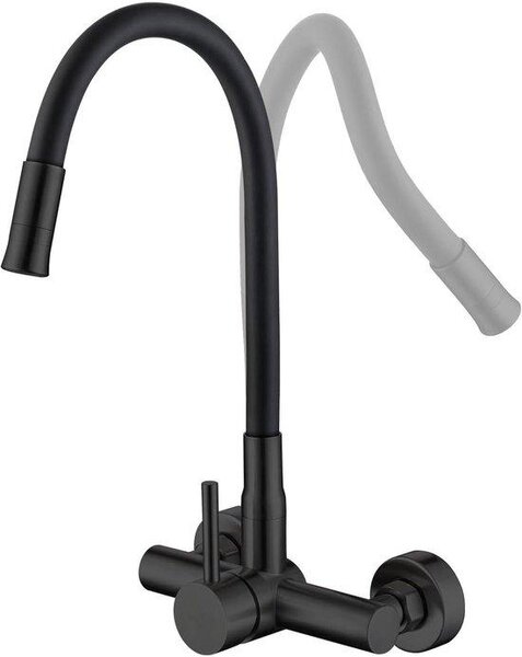 Attacco a parete rubinetto da cucina 304 acciaio inox - nero opaco - uscita flessibile - ideale per la cucina