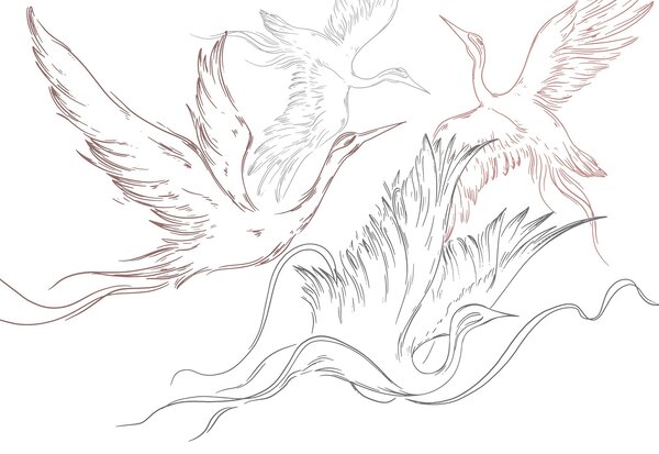 Carta da parati Disegno di uccelli in volo, Carta da parati Natura, Carta da parati popolare, w02061v1 - Tapeko.it