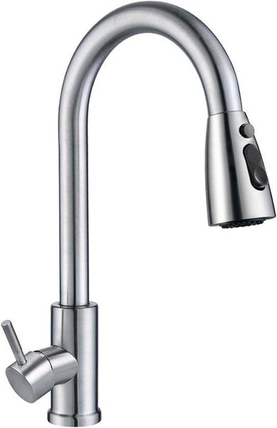 Miscelatore da cucina con scarico estensibile, acciaio inox, girevole a 360°, 3 livelli d'acqua, risparmio idrico e durevole