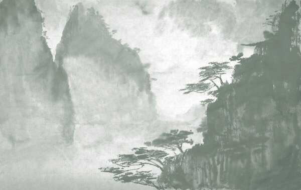 Carta da parati Pittura di alberi e montagne, Carta da parati popolare, Carta da parati popolare, u98743v1 - Tapeko.it