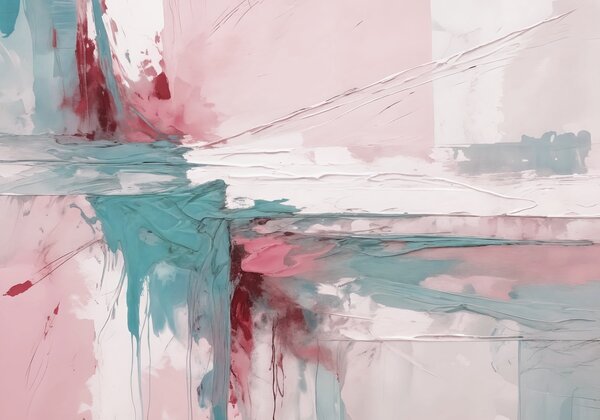 Carta da parati Composizione d'arte astratta minimalista con audaci pennellate di vernice rosa, blu, Carta da parati Acquerello, w08414v1 : Uwalls.it