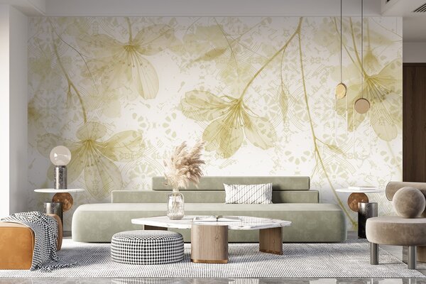 Carta da parati Delicate fioriture in tenui colori pastello, Carta da parati Natura, Carta da parati popolare, w08588v2 - Tapeko.it