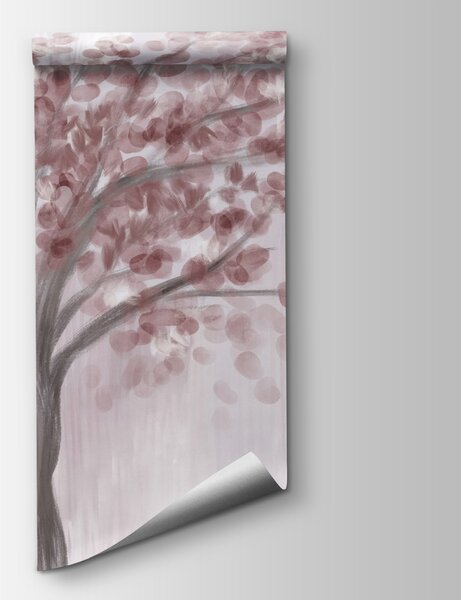 Carta da parati Pittura di un albero con foglie rosa, Carta da parati Alberi, Carta da parati popolare, w08669v2 - Tapeko.it