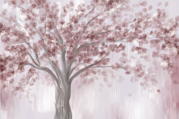 Carta da parati Pittura di un albero con foglie rosa, Carta da parati Alberi, Carta da parati popolare, w08669v2 - Tapeko.it