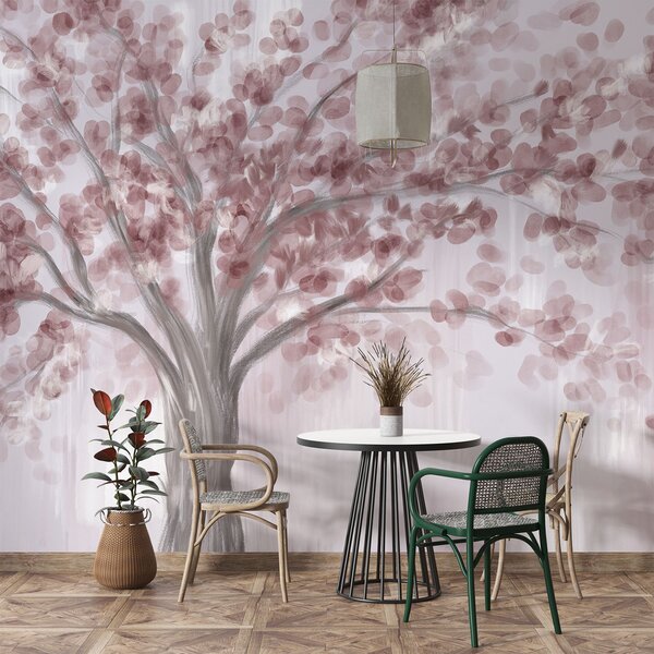Carta da parati Pittura di un albero con foglie rosa, Carta da parati Alberi, Carta da parati popolare, w08669v2 - Tapeko.it