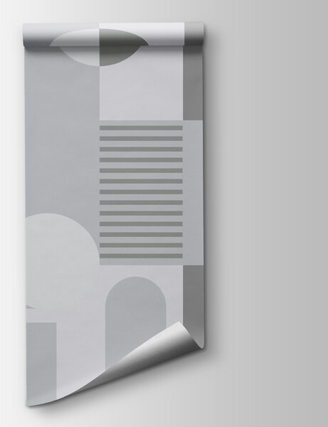 Carta da parati Motivo geometrico grigio e bianco, Carta da parati Moderno, Carta da parati popolare, w02916 - Tapeko.it