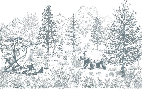 Carta da parati Orso nel bosco, Carta da parati animali, Carta da parati popolare, w02929v1 - Tapeko.it