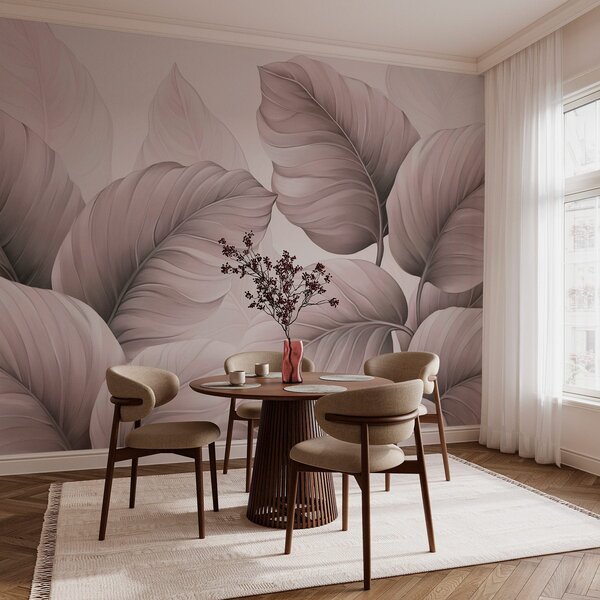 Carta da parati Sereni motivi di foglie in toni tenui, Carta da parati Tropici della Foresta, Carta da parati popolare, w02944v2 - Tapeko.it