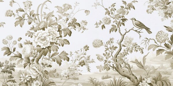 Carta da parati Carta da parati con fiori e alberi, Carta da parati Natura, Carta da parati popolare, w02977v1 - Tapeko.it