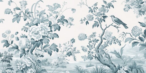 Carta da parati Carta da parati con fiori e alberi, Carta da parati Natura, Carta da parati popolare, w02977v2 - Tapeko.it