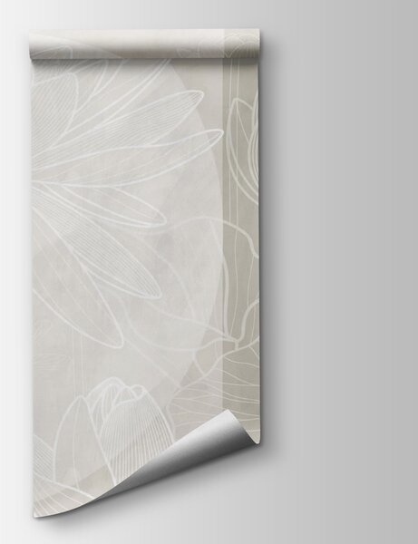 Carta da parati Disegno di un fiore bianco su sfondo grigio, Carta da parati Floreale, Carta da parati popolare, w03005 - Tapeko.it