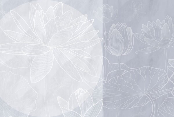 Carta da parati Disegno di un fiore bianco su sfondo grigio, Carta da parati Floreale, Carta da parati popolare, w03005v3 - Tapeko.it