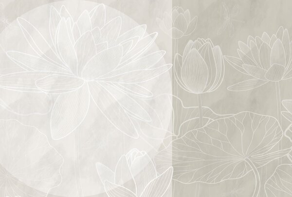 Carta da parati Disegno di un fiore bianco su sfondo grigio, Carta da parati Floreale, Carta da parati popolare, w03005 - Tapeko.it