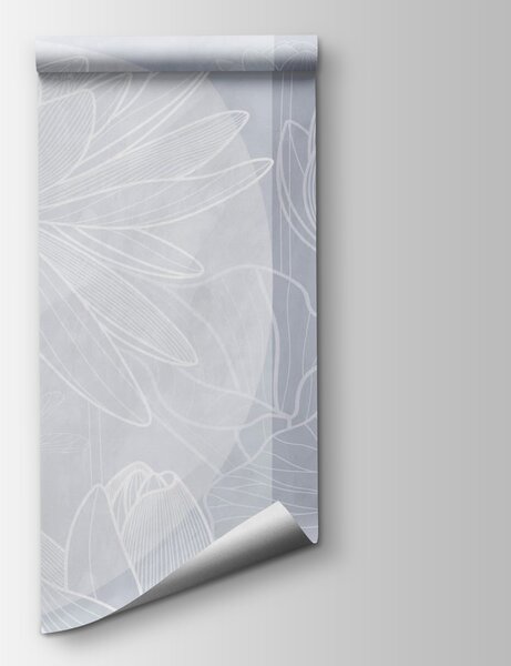 Carta da parati Disegno di un fiore bianco su sfondo grigio, Carta da parati Floreale, Carta da parati popolare, w03005v3 - Tapeko.it