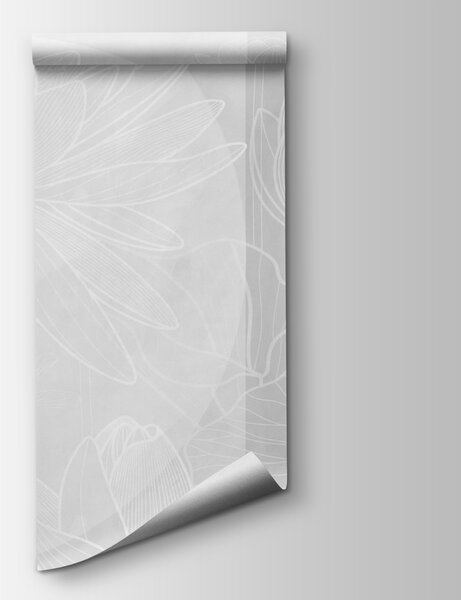 Carta da parati Disegno di un fiore bianco su sfondo grigio, Carta da parati Floreale, Carta da parati popolare, w03005v1 - Tapeko.it