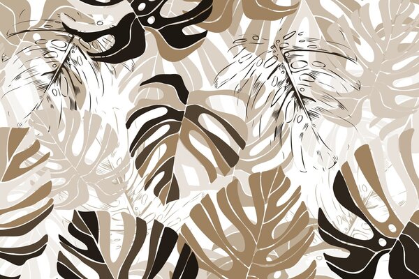 Carta da parati Motivo di foglie su sfondo bianco, Carta da parati Natura, Carta da parati popolare, w02995v1 - Tapeko.it