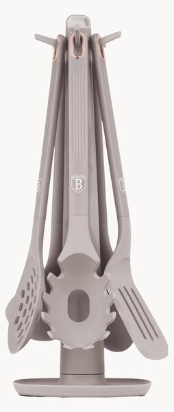 Set utensili da cucina con supporto Taupe 6 pz