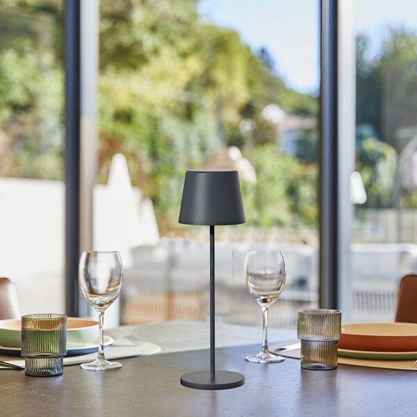 Lampada da tavolo touch a batteria in alluminio grigio KELLY ROCK LED bianco dimmerabile H38 cm