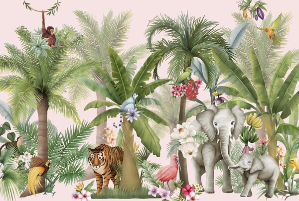 Carta da parati Carta da parati con animali e alberi, Carta da parati animali, Carta da parati popolare, w03225v1 - Tapeko.it