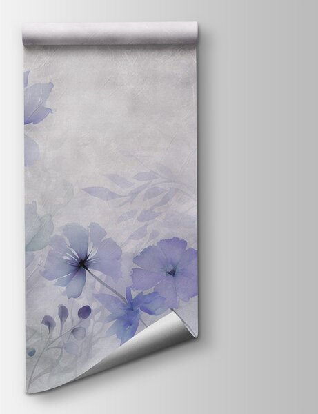 Carta da parati Pittura di fiori su sfondo bianco, Carta da parati acquerello sul muro, Carta da parati popolare, w08908v1 - Tapeko.it
