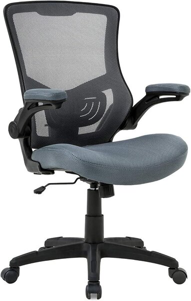 Sedia da ufficio Silecomplaza, sedia da scrivania, realizzata in tessuto a rete, sedia da computer con supporto lombare, braccioli reclinabili, regolabile, girevole, sedia ergonomica per adulti, colore grigio
