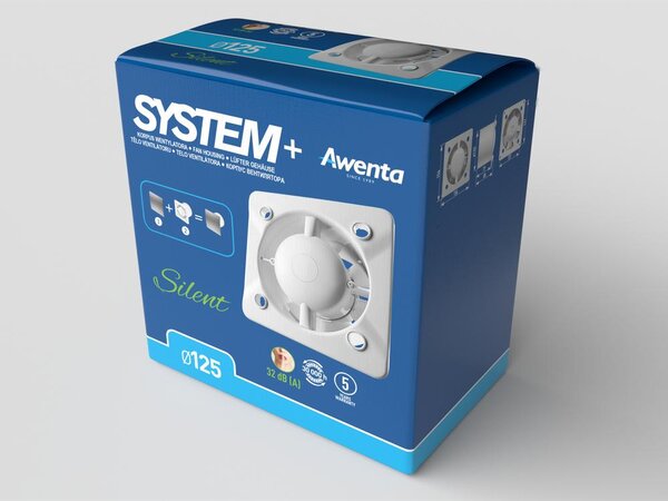 Awenta SYSTEM+ KWS125H, corpo ventilatore, diametro 125 mm, silenzioso, con sensore di umidità e timer