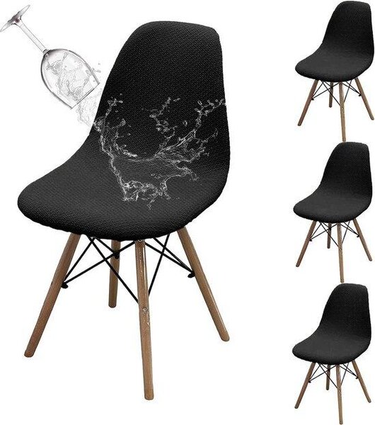 Famanu, set di 4 coprisedie in tessuto jacquard elasticizzato, idrorepellenti, colore nero